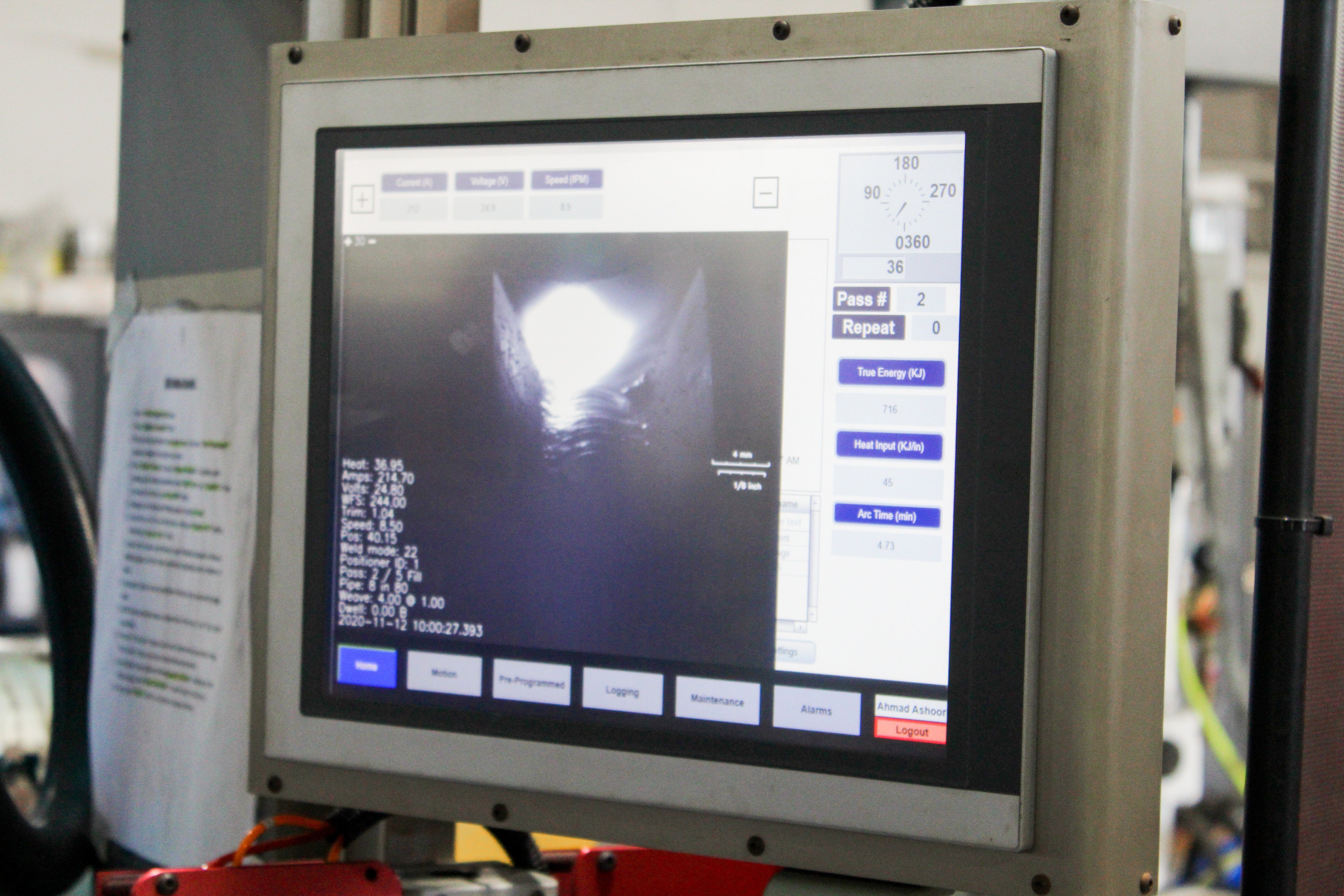 The Novarc Spool Welding Robot Screen
